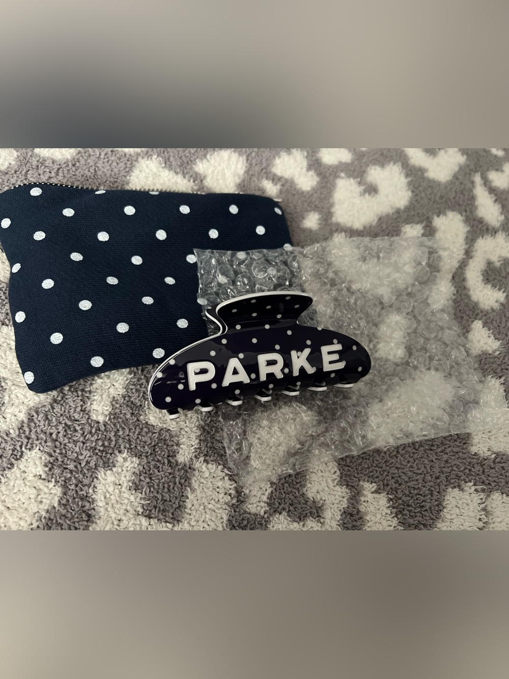 Parke Denim/White Polka Dot Claw Clip